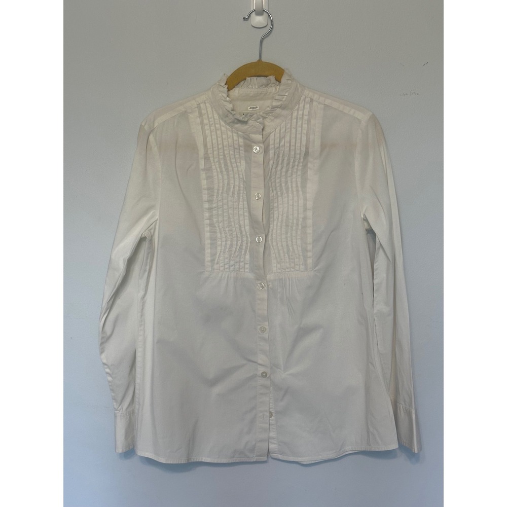 Banana Republic White Ruffle Neck Pleated Bib Tuxedo Shirt Stretch Cotton 10